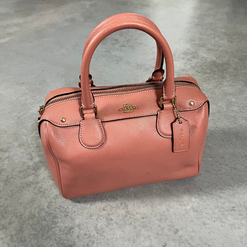 Vintage Pink Coach Mini Bennett Leather Satchel Flower Messenger Bag